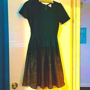 Lularoe Amelia Dress: Dark Green Dipped in Bronze
